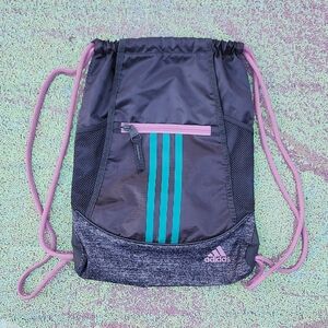 Adidas Drawstring Backpack NWT, Gray, Teal, Purple! Great Travel Bag